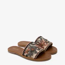 LUNA BLU by Westside Beige Floral Tropical-Embroidered Slides-picture-42