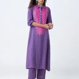 Utsa by Westside Purple Bandhani Printed A-Line Kurta-image-26