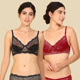 AROUSY Maroon & Black Self Pattern Bra Panty Set - Pack Of 2-picture-17
