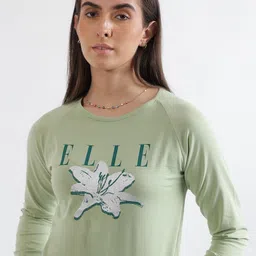 ELLE Women Floral Printed Round Neck Cotton T-shirt-image-11