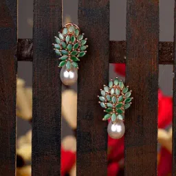 Saraf RS Jewellery Green AD Studded Pearl Drop Earrings-image-38