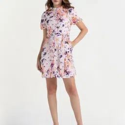 Elle Women Multicolor Printed Mandarian Colar Dress-picture-36