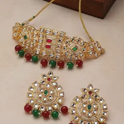 Anouk Green Gold Plated Kundan Studded & Beaded Jewellery Set image 1