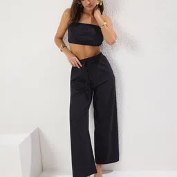 Trendyol Pure Cotton Strapless Neck Top With Trousers-picture-32
