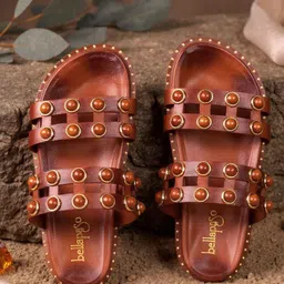 BELLAPASO Napa Women Leather Open Toe Flats-image-31