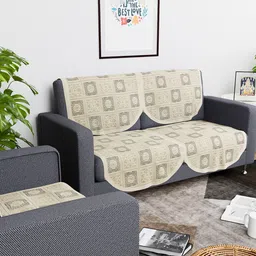 Kuber Industries Cream-Coloured & Grey 6 Pieces Printed Cotton 3 Seater Sofa Covers image 3