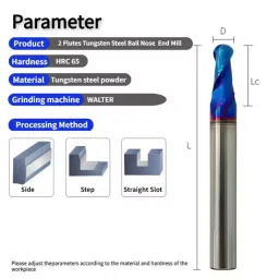 HD Carbide End Mill 2 Flute Ball Nose 16 mm Shank Diameter 150 mm Length for Slotting & Drilling Use image 2