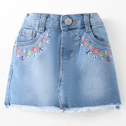 Babyhug Denim Mid Thigh Skirt Floral Embroidery - Blue-picture-34