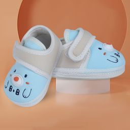Baby Moo Velcro Closure Bear Face Soft Sole Anti Slip Booties - Blue-picture-4