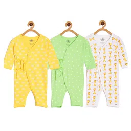 The Mom Store Pack of 3 Full Sleeves Sun Crown Paw Printed Jhabla Style Romper - Multi Colour-picture-15
