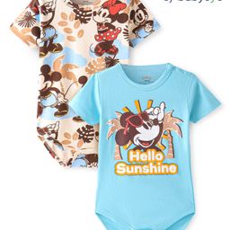Babyoye Disney Interlock Half Sleeves Onesies With Mickey Mouse Print Pack of 2 - Multicolour-picture-45