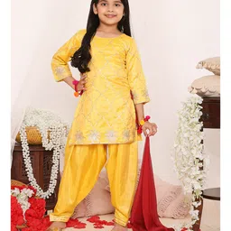 KID1 Silk Three Fourth Sleeves Gota Patti Embellished Kurta Salwar With Dupatta Set - Yellow-picture-25
