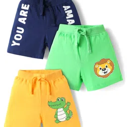 Babyhug Cotton Knit Mid Thigh Shorts with Animal Print Pack of 3 - Yellow Navy Blue & Light Green-picture-21