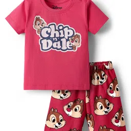 Babyhug Disney Single Jersey Knit Half Sleeves Shorts Night Suit With Chip N Dale Graphic - Red-picture-36
