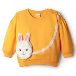 Babyhug Cotton Knit Drop Shoulder Full Sleeves Sweatshirt with Bunny Applique - Yellow-picture-25