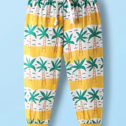 Babyhug Cotton Knit Full Length Lounge Pant With Tropical Theme Print - Yellow-picture-35