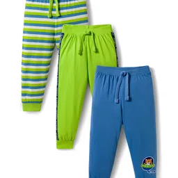 Babyhug Cotton Knit Full Length Lounge Pant With Stripes Pack Of 3 - Lime Green & Blue-picture-10