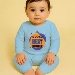 The Peppy Tend 100% Cotton Knit Raksha Bandhan Theme Full Sleeves Worlds Best Brother Text Printed Romper - Blue-picture-37