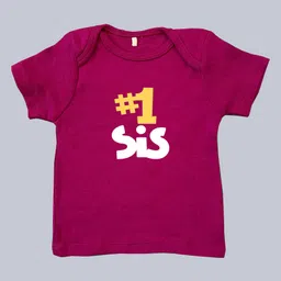 Kadam Baby Cotton Knit Raksha Bandhan Theme Half Sleeves Hashtag 1 Sis Text Printed Tee - Maroon image 1