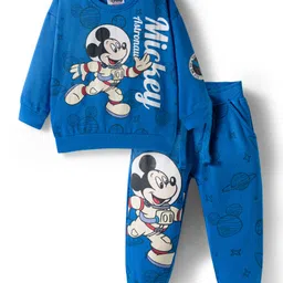 Babyhug Disney Terry Knit Full Sleeves Drop Shoulder Sweatshirt and Track Pant with Mickey Mouse Graphic - Blue-picture-19