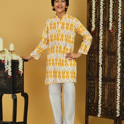Trampoline Woven Cotton Full Sleeves Geometric Printed Kurta Pajama Set - Multicolour-image-18