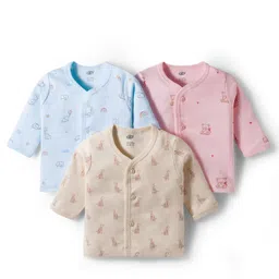 Zero Interlock Knit Full Sleeves Front Open Jhablas with Animal Print Pack of 3 - Pink & Light Blue-picture-24