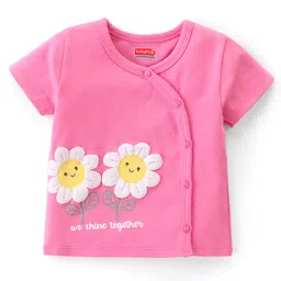 Babyhug 100% Cotton Knit Half Sleeves  Anti Bacterial Front Open Set of  Vests Floral Print Pack of 3 - Multicolour image 2