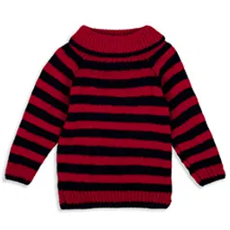 Windrop Solutions Full Sleeves Striped Crocheted Sweater - Red image 3