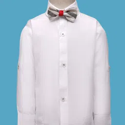 Rikidoos Full Sleeves Striped 3 Piece Party Suit With Bow Set - Beige & White image 2