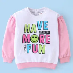 Babyhug 100% Cotton Knit Full Sleeves Top & Lounge Pant With Text Print - Pink & White image 3