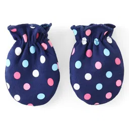 Babyhug 100% Cotton Cap Mittens & Booties Set Polka Dots Print - Navy Blue image 4
