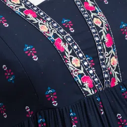 Bella Mama Woven Three Fourth Sleeves with Highlighted Neck Band Abstract Printed Maternity Kurta - Navy Blue image 5