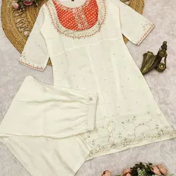 CREEPER Ethnic Motifs Embroidered Round Neck Panelled Sequinned A-Line Kurta With Palazzos image 2