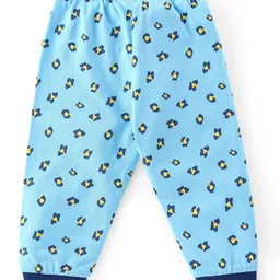 Babyhug Cotton Knit Full Sleeves Night Suit With Leopard Print & Embroidery - Blue image 5