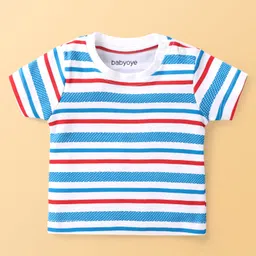 Babyoye 100% Cotton Knit With Eco Jiva Finish Striped Half Sleeves T-Shirt & Dungaree - Blue image 5