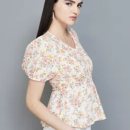 Code by Lifestyle Off-White Cotton Floral Print Top image 3