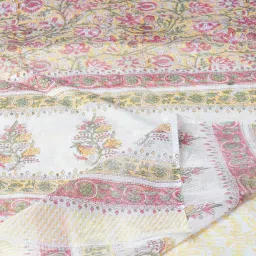 Unnati Silks Yellow Floral Print Saree With Unstitched Blouse image 3