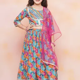 AJ Dezines Kids Pink & Blue Printed Lehenga, Choli with Dupatta-picture-24