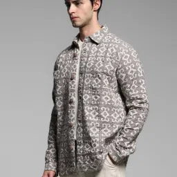 Jack & Jones Grey Cotton Regular Fit Embroidered Jacket image 3