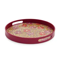 Pure Home and Living Orange & Pink Bamboo Round Tray image 3
