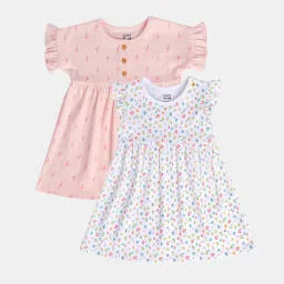 MINIKLUB Pink & White New Born And Baby Girls Cap Sleeve Dress image 3