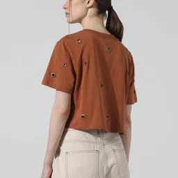 Only Brown Cotton Relaxed Fit T-Shirt image 3