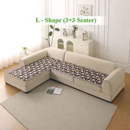HOKIPO Brown & White 2 Pieces Floral Printed Velvet 6 Seater Sofa Covers Without Arms-image-8