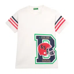 United Colors of Benetton Kids Off White Cotton Printed T-Shirt-picture-36