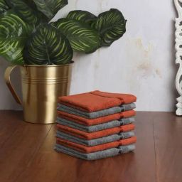 Spaces Solid Grey & Red Cotton Face Towel - Set of 8-picture-4