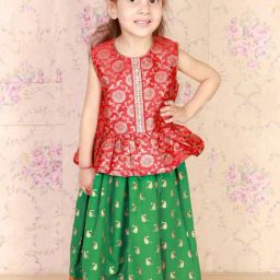 TWISHA Kids Red & Green Floral Print Top Set-picture-40