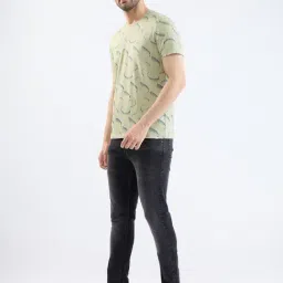 Spykar Lint Green Cotton Poly Regular Abstract Print T-Shirt image 5