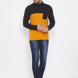 Hypernation Men Black Colourblocked High Neck T-shirt image 4