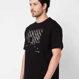 Spykar Black Comfort Fit Graphic Print Crew T-Shirt image 3