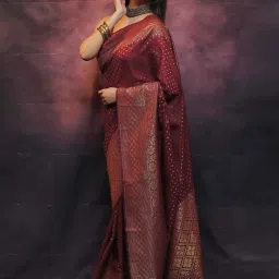 Satrani Maroon Silk Woven Saree With Unstitched Blouse image 3